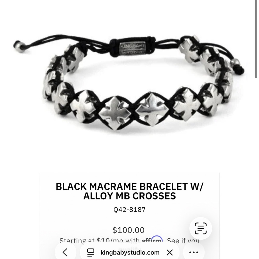 King Baby Studio Black Bracelet with Silver Crosses